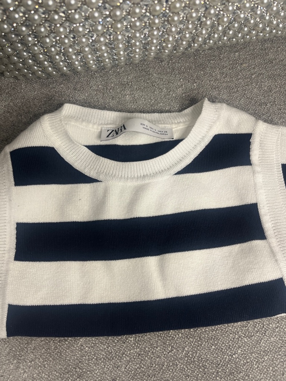 Zara Navy and White Striped Knit Tank
